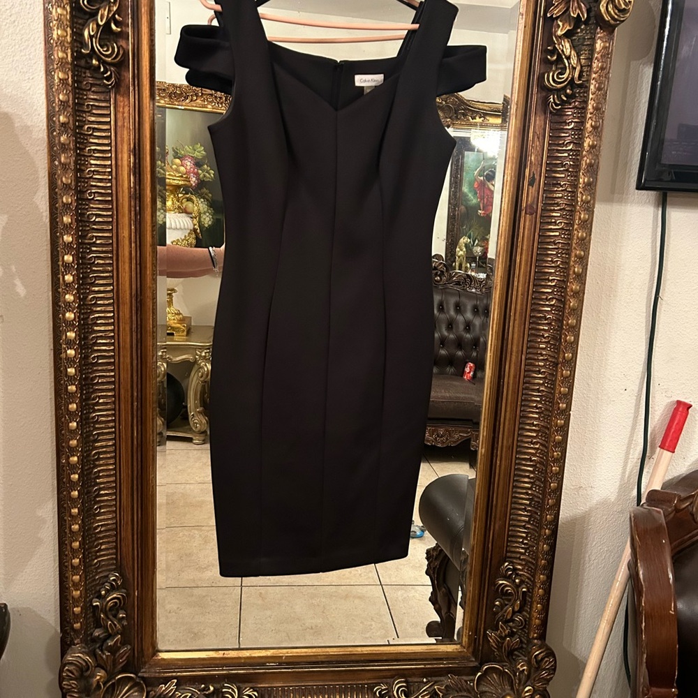 Calvin Klein Black Off-Shoulder Sheath Dress